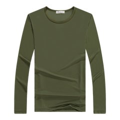Long sleeved T-shirt Jacket Mens pure slim new small shirt young men dress autumn autumn clothing shirt L (110-135 Jin) Round neck green