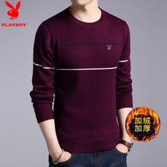 Mens Long sleeve shirt T-shirt middle-aged men with cashmere wool sweater loose sweater thick warm male backing 175 code --XL code 6668 purple red velvet