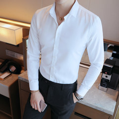 White shirt sleeve slim handsome men dress trend of Korean business occupation white shirt bottoming shirt 3XL white