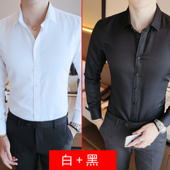 White shirt sleeve slim handsome men dress trend of Korean business occupation white shirt bottoming shirt 3XL White + Black