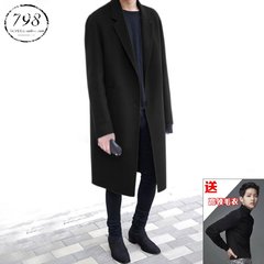 2017 Korean winter new double girl woolen coat in the long wool coat male youth coat off the shoulder 3XL black
