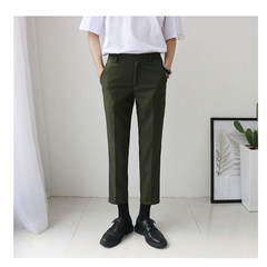 Male shop and Korean black skinny slim casual pants nine British suit small straight jeans M Army green