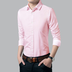 Autumn Korean business casual men's long sleeve shirt slim black overalls Shirt Youth occupation dress 170/M 110-120 kg Pink