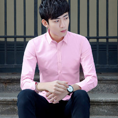 Autumn shirt sleeved young Korean slim trend pure white suit shirt dress tide business work 3XL Pink