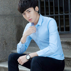 Autumn shirt sleeved young Korean slim trend pure white suit shirt dress tide business work 3XL blue