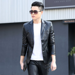 Haining leather 2017 male New Spring young Korean cultivating leather suit handsome business men's suit jacket 3XL black
