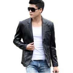 Haining leather 2017 male New Spring young Korean cultivating leather suit handsome business men's suit jacket 3XL 8828 black