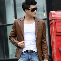 Haining leather 2017 male New Spring young Korean cultivating leather suit handsome business men's suit jacket 3XL 8828 light coffee