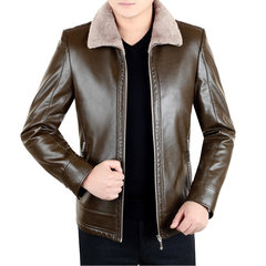 Haining leather coat man fur suit men's suit collar, middle-aged coat plus thick thickening leather jacket, Dad installed 185/XXL (160-175 Jin) Fur 223 salty dishes