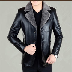 Haining leather coat man fur suit men's suit collar, middle-aged coat plus thick thickening leather jacket, Dad installed 185/XXL (160-175 Jin) Fur 202 black