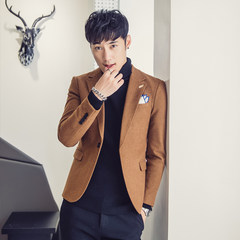 Man suit male Korean winter coat young slim thickened woolen woolen coat single Western leisure suit 3XL Light brown