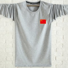A middle-aged male long sleeved T-shirt autumn fat XL T-shirt coat collar set loose fat autumn clothing primer fir 6XL recommends 220-240 Jin Light grey flag