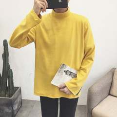 Autumn and winter the basic models of Korean style semi loose sleeveless turtleneck solid grounding long sleeved T-shirt Metrosexual all-match Shirt M 170/M yellow