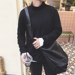 Autumn and winter the basic models of Korean style semi loose sleeveless turtleneck solid grounding long sleeved T-shirt Metrosexual all-match Shirt M 170/M black