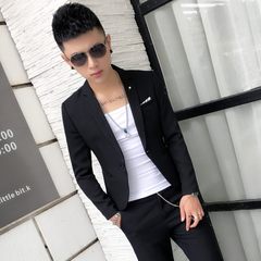 2017 New Style Men's suits in autumn, trend free men's short sleeve, handsome night club, small size suit 3XL black