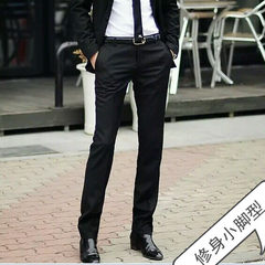 Autumn and winter business men's trousers slim casual suit pants black dress Korean feet thin iron thickened tide 30 (shipped on the same day) Black (thin) small feet type