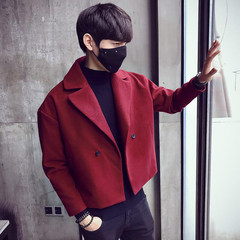 Male winter jacket windbreaker 2017 new Korean hair stylist wool coat lapel gown fashion Cloak M Claret