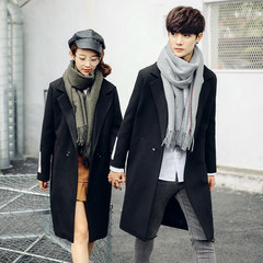 2017 new winter coat in the long section of Korean male couple loose coat fashion woolen coat S black