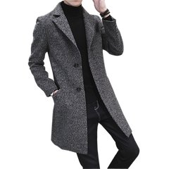 In the long section of young male windbreaker thickened Korean cultivating in autumn and winter fashion handsome male British wool tweed coat coat 3XL Thickened dark grey