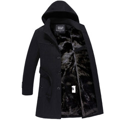 In the long winter coat male Korean girl handsome 2017 new coat and cashmere woolen coat thick men 3XL black