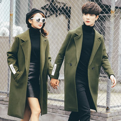 Couples dress wool coat and slim woolen coat thickened in England in autumn and winter long coat wet clothes S Army green