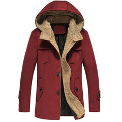 Young male winter coat in the long coat thick woolen coat cashmere slim type Korean Students 3XL Claret