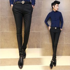The spring and autumn men's casual trousers British Metrosexual feet thick section black Lycra suit pants pants 30 yards (fit 110-120) Jin Black quality pants