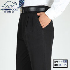 The middle-aged male kangaroo men's trousers loose pants old suit pants straight pants in autumn and winter in thick section 29 (2 feet 2) Black (double pleat No. 4)