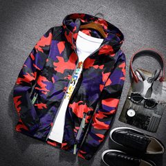 2017 new leisure jacket thin young men jacket jacket XL handsome fat windbreaker spring tide L (110-125 Jin) gules