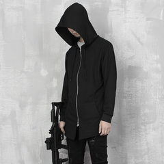 The spring and autumn dark men's windbreaker with cashmere in the juvenile code long coat hooded cloak cloak black coat 3XL Front zipper spring and autumn (elastic cuffs)