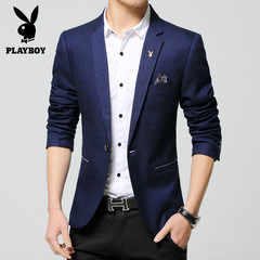 Playboy 2017 spring and autumn style leisure suit male Korean version of self-cultivation cotton small suit, youth coat 5XL[195 Jin wears inside] Tibet Navy