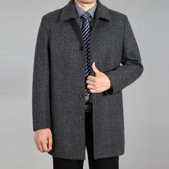 Dandy in autumn and winter VIP elderly wool coat male thick woolen coat coat with male father Medium thickness 195 Light grey