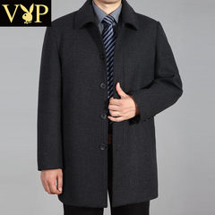 Dandy in autumn and winter VIP elderly wool coat male thick woolen coat coat with male father Medium thickness 195 Dark grey