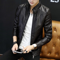 Autumn and winter new men's leather jacket coat thin trend male Korean slim handsome collar PU Mens tide 3XL Coffee