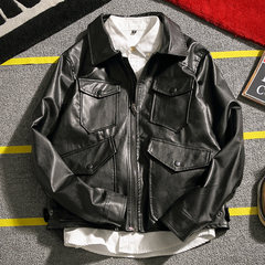 Spring 2017 new large size Mens Japanese retro leather jacket fashion leather coat young men loose of locomotive 3XL black