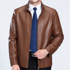 The spring and autumn Haining sheep skin leather male thin jacket lapel middle-aged father jacket clearance 180 yards 6177 thin yellow collar