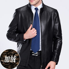 The spring and autumn Haining sheep skin leather male thin jacket lapel middle-aged father jacket clearance 180 yards 6177 black velvet collar