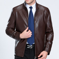 The spring and autumn Haining sheep skin leather male thin jacket lapel middle-aged father jacket clearance 180 yards 6177 red brown thin collar