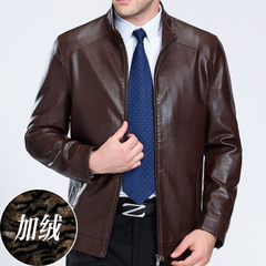 The spring and autumn Haining sheep skin leather male thin jacket lapel middle-aged father jacket clearance 180 yards 6177 red brown with velvet collar