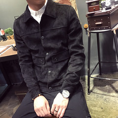 Autumn new suede coat Korean male student slim casual jacket coat young men handsome fashion 3XL black