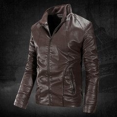 Motorcycle suit, Haining leather coat, men's jacket, broken code, young sheep skin, handsome Korean version of self-cultivation coat M-[size is smaller! ] 601- coffee - take care oil + higher wallet]