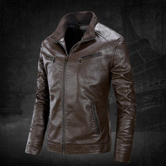 Motorcycle suit, Haining leather coat, men's jacket, broken code, young sheep skin, handsome Korean version of self-cultivation coat M-[size is smaller! ] 609- coffee - take care oil + higher wallet]