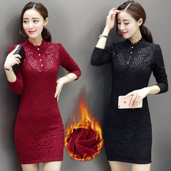 New winter long sleeved package hip dress with lace shirt collar cashmere thickened girls long warm coat 3XL Quality goods！ No pilling, no fading