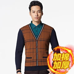 Good quality goods cut standard men's sweaters and cashmere thick warm male shirt collar false two piece winter sweater boy 165/84A (46) Light brown