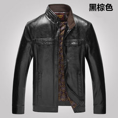 2017 autumn and winter coat middle-aged men aged 40-50 years old in the men's leather jacket with my dad 56 (for 145-160 Jin) Black Brown