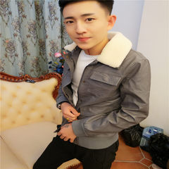 Net red Li Yaoyang with the same coat, tight Lapel leather, self-cultivation leather jacket, social spirit guy plus cashmere thickening 3XL gray