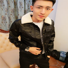 Net red Li Yaoyang with the same coat, tight Lapel leather, self-cultivation leather jacket, social spirit guy plus cashmere thickening 3XL black