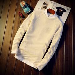 Autumn and winter men's T-shirt sweater Pullover Sweater fashion men's Korean cultivating students 3XL Rice white [single piece]