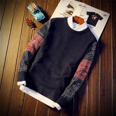 Autumn and winter men's T-shirt sweater Pullover Sweater fashion men's Korean cultivating students 3XL 885 Navy [single]