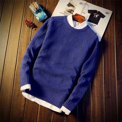 Autumn and winter men's T-shirt sweater Pullover Sweater fashion men's Korean cultivating students 3XL Blue [single piece]